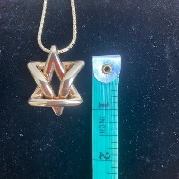 14K Stamped MGJ Yellow Gold David Star Merkaba Star Pendant & Chain 20" - Picture 6 of 7